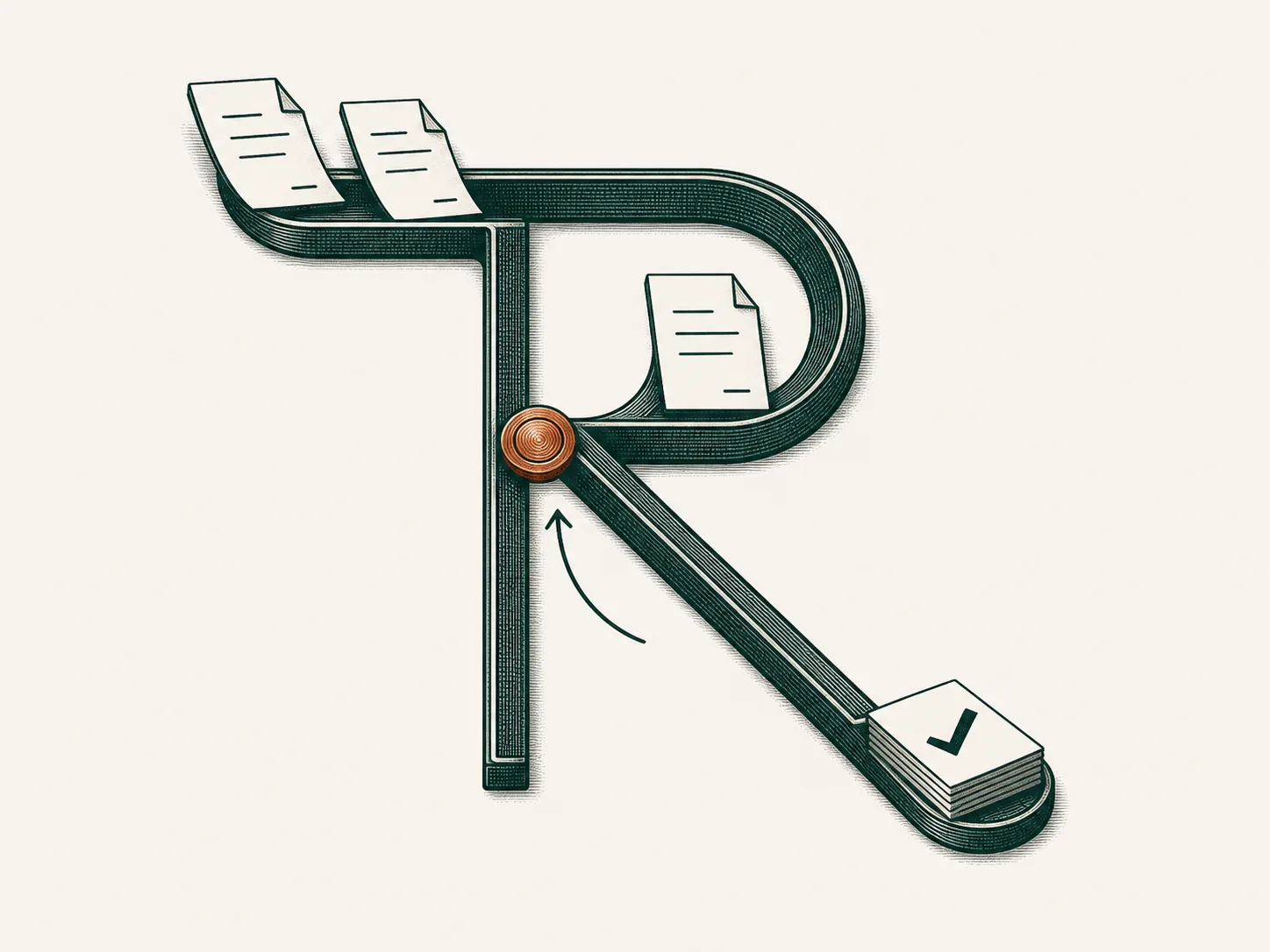 Illustration of invoices moving through Rivet’s controlled collections workflow from intake to completion.